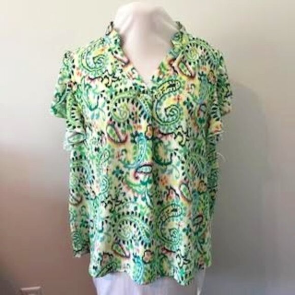 Sason Curve Tops - Paisley Print Blouse Sason Curve Blouse Women's 3XL Flowy Lightweight Plus Size